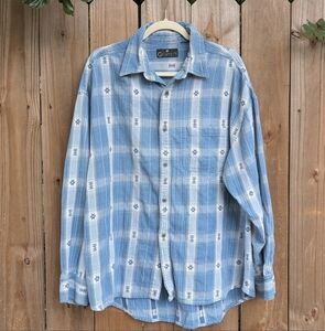 Vintage Graphite Jeanswear Western Blue Patterned Long Sleeve Button Down Shirt